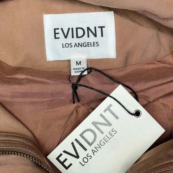 EVIDNT jacket brown lightweight drawstring waist high neck pockets size Medium - Picture 3 of 5